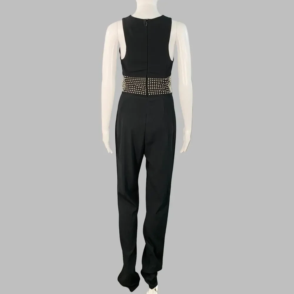 LA PERLA 4 Black White Viscose Blend Faux Pearl Embellishment V-Neck Jumpsuit - Picture 4 of 9